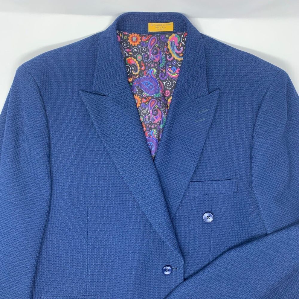 Lanzino Men's Blazer Blue Texture‎ with Colored Flower Lining Size XXL